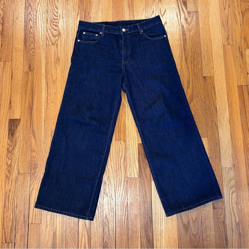 Wide-Leg Dark Blue Jeans